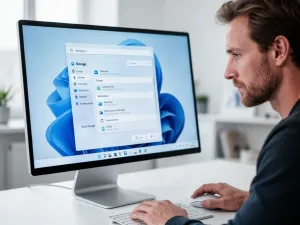 Dłonie kobiety piszące na klawiaturze nowoczesnego laptopa w jasnym, minimalistycznym biurze domowym.
